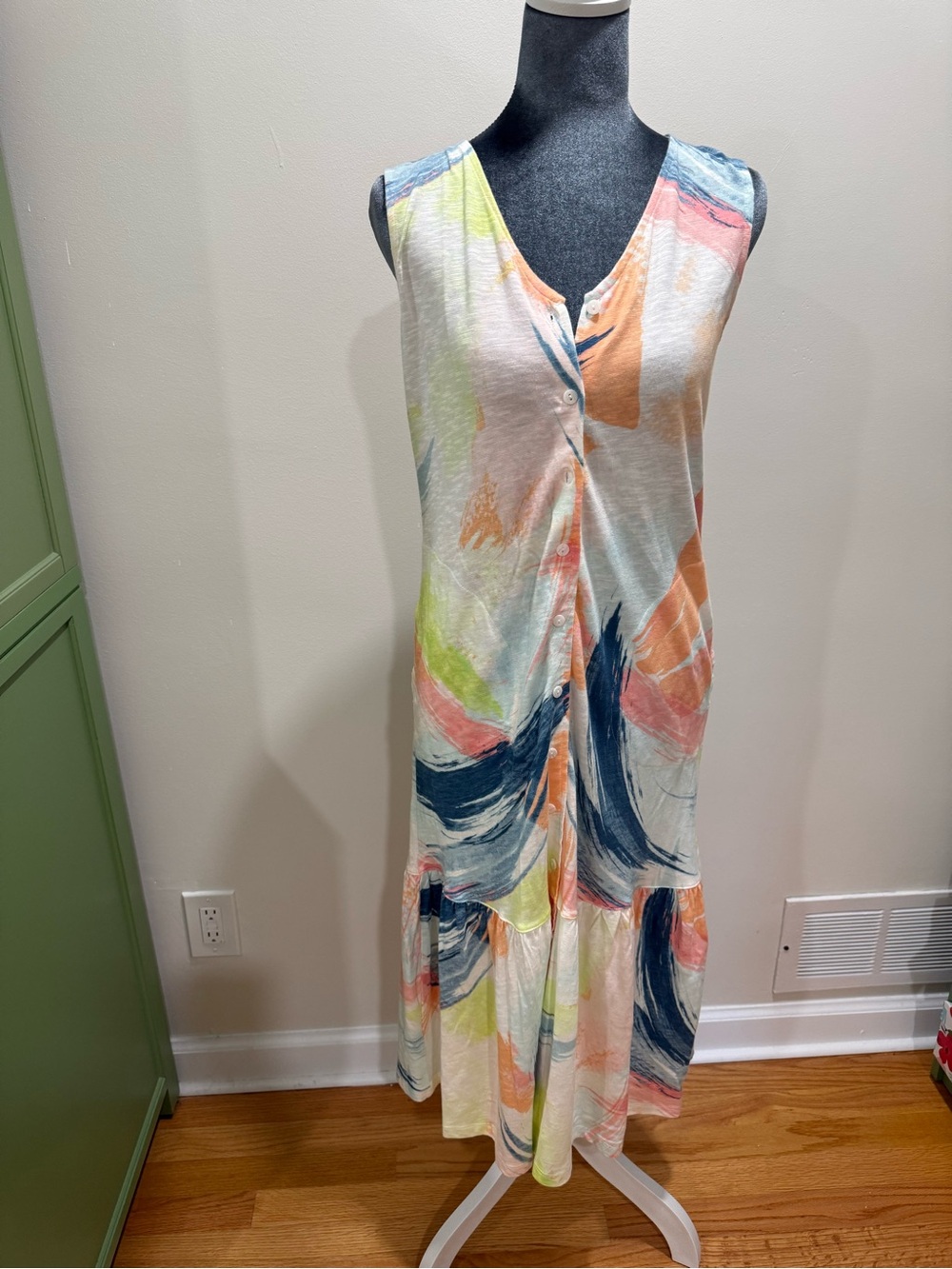 Sleeveless Abstract Brushstroke Maxi Dress in Multicolor